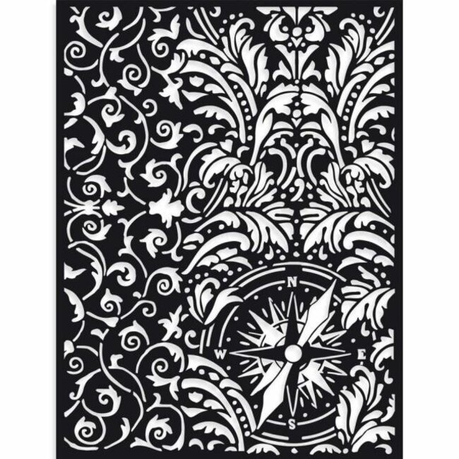 Stamperia Thick Stencil cm 15X20 Sir Vagabond wallpaper and compass
