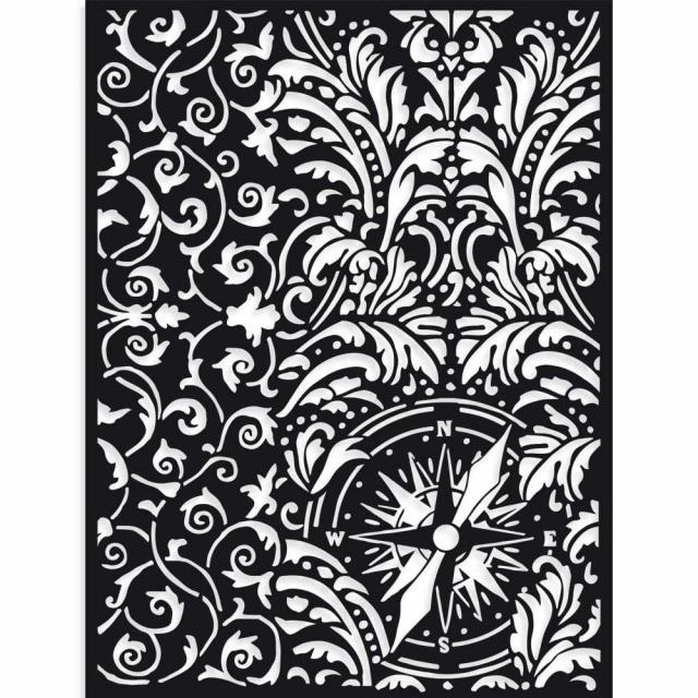 Stamperia Thick Stencil cm 15X20 Sir Vagabond wallpaper and compass