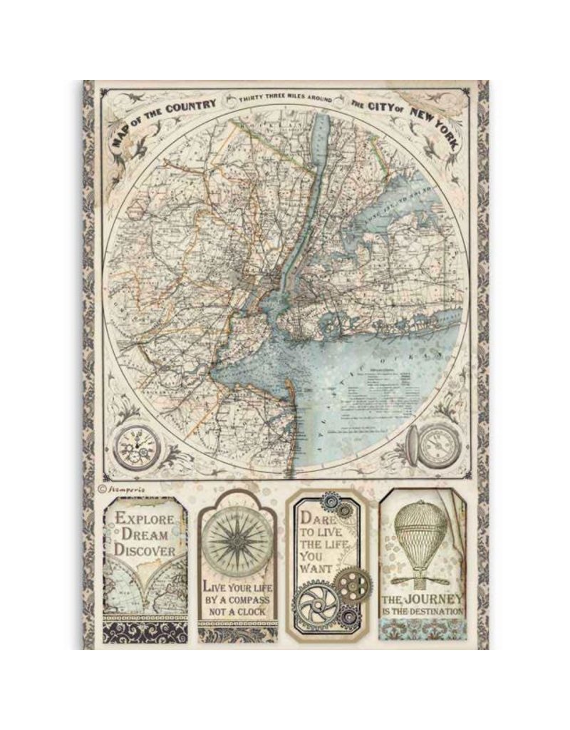 Stamperia  A4 Rice paper packed Sir Vagabond map of New York