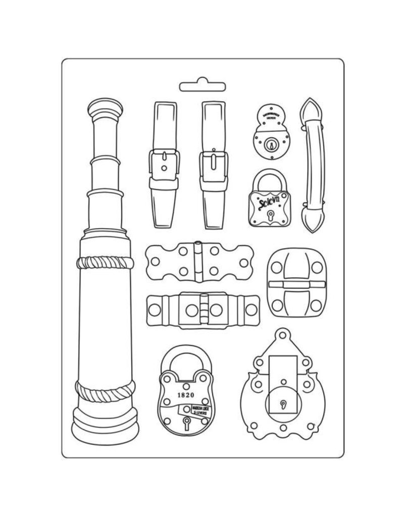 Stamperia Soft Mould A4 - Lady Vagabond belts and fasteners