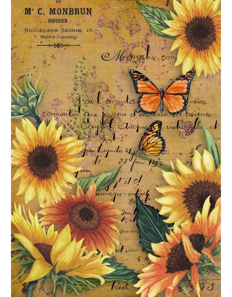 Decoupage Queen Sunflowers and Monarch Butterfly Rice Paper A3Sunflowers and Monarch Butterfly Rice Paper A3