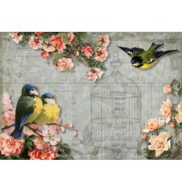 Decoupage Queen Chickadees and Roses with Birdcage A3