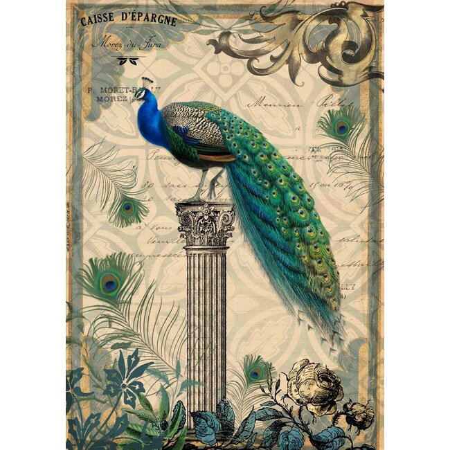 Decoupage Queen Peacock on a Pedestal A3