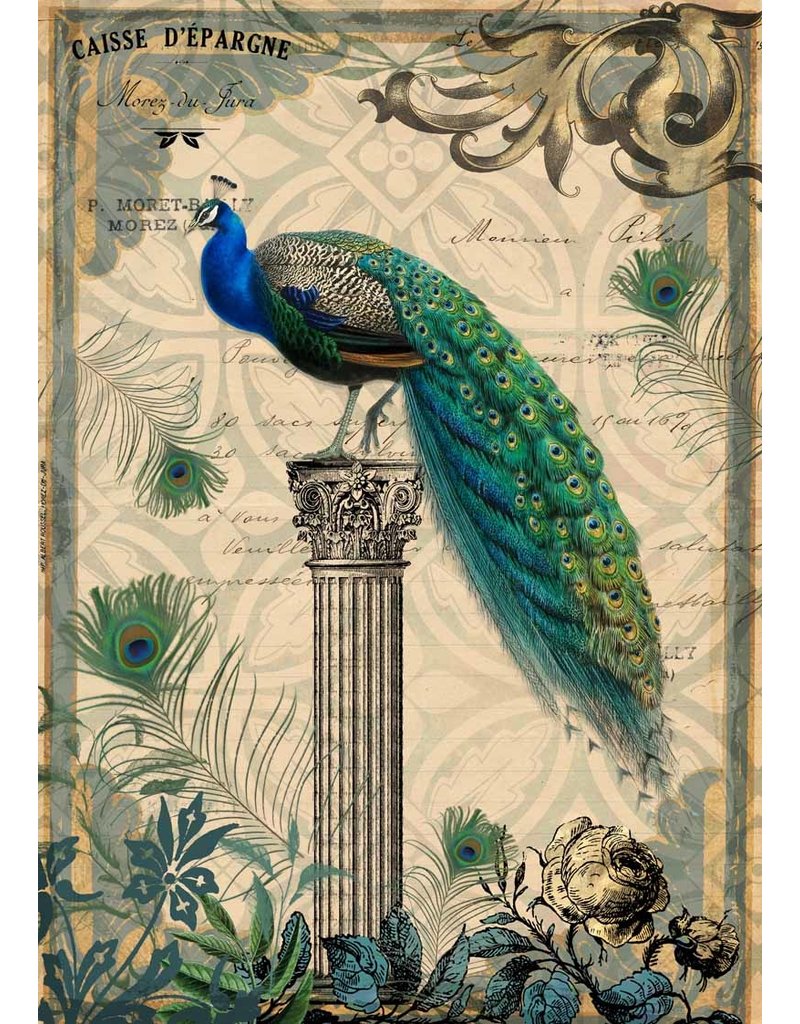 Decoupage Queen Peacock on a Pedestal A3