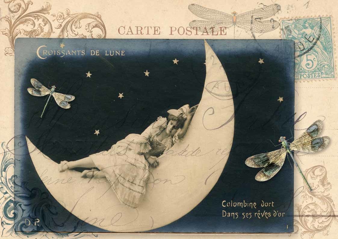 Decoupage Queen Lady on the Moon A3