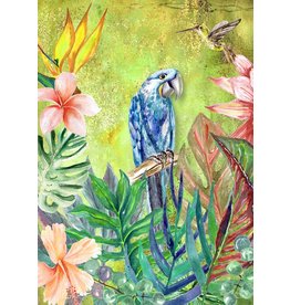 Decoupage Queen Tropical BLUE Bird with Green Background Rice Paper A4
