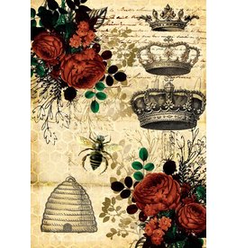 Decoupage Queen Queen Bee and Red Roses with Beehive Rice Paper A4