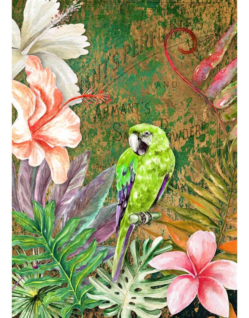 Decoupage Queen Tropical Green Bird Rice Paper A4Tropical Green Bird Rice Paper A4