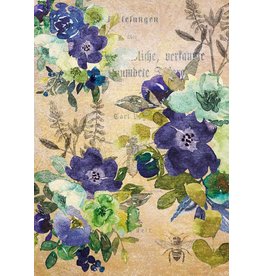 Decoupage Queen Watercolor Blue and Green Floral Rice Paper A4