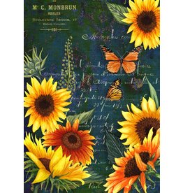 Decoupage Queen Sunflowers and Monarch Green Butterfly Rice Paper A4