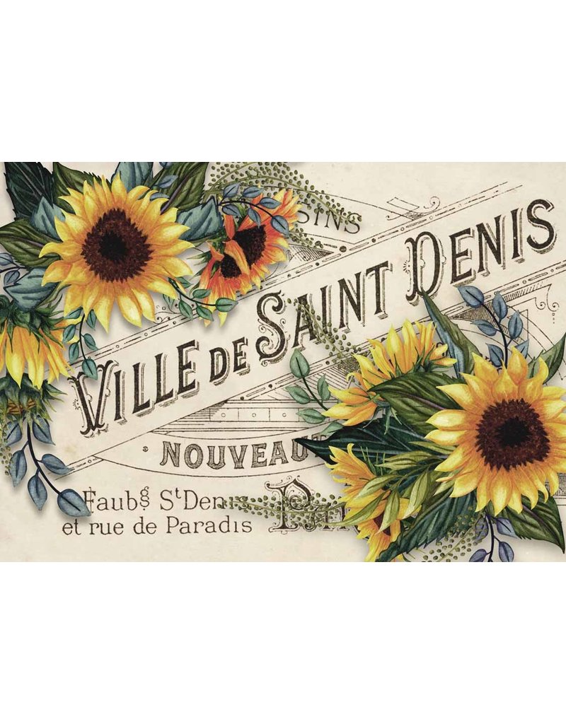 Decoupage Queen Sunflowers with Ville de St Denis Label Rice Paper A4Sunflowers with Ville de St Denis Label Rice Paper A4