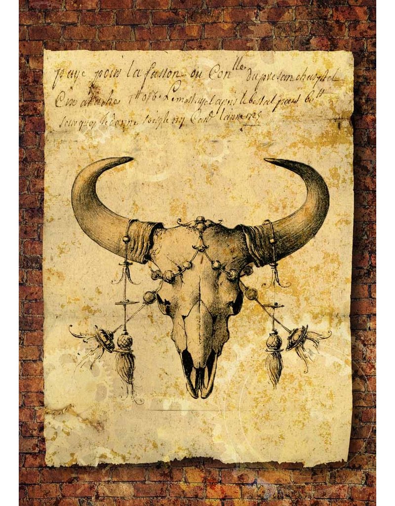 Decoupage Queen Grunge Bull Skull with Brick Background Rice Paper A4