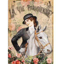 Decoupage Queen La Vie Parisienne Girl with Horse French Rice Paper A4