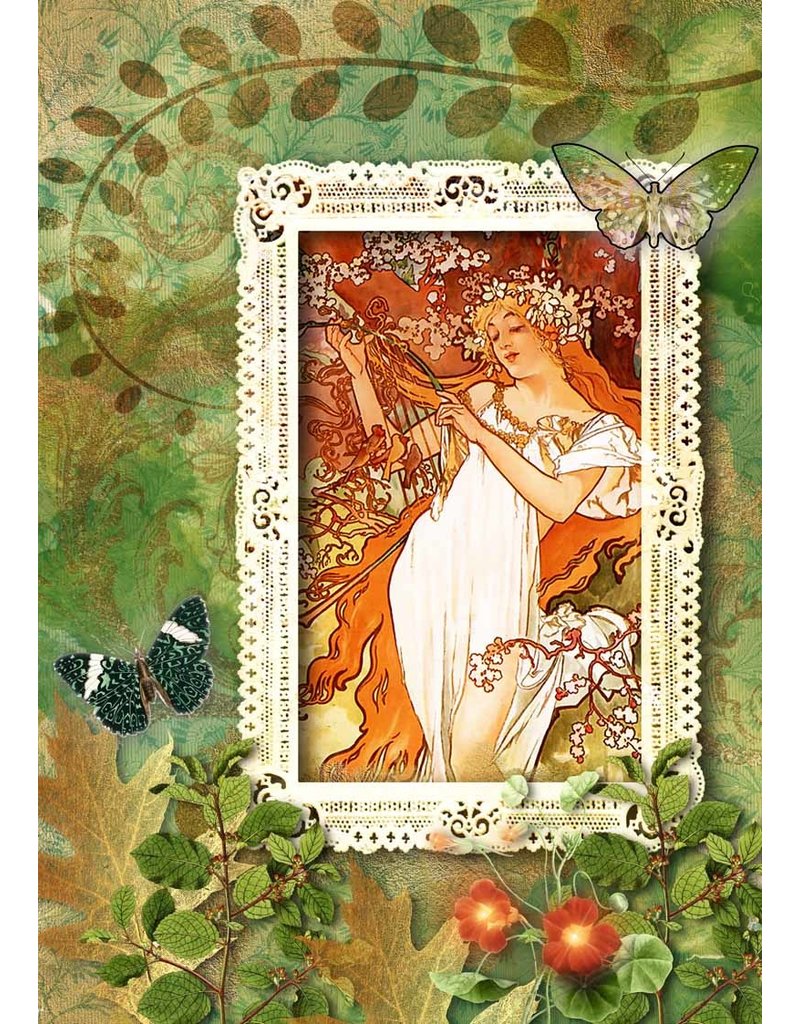 Decoupage Queen Woodland Framed Mucha Girl Rice Paper A4