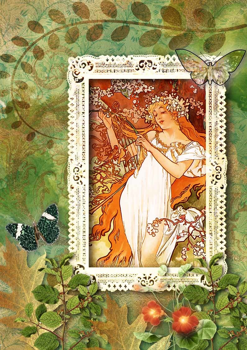 Decoupage Queen Woodland Framed Mucha Girl Rice Paper A4