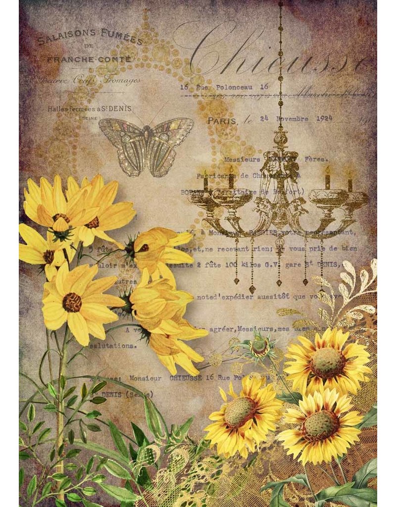 Decoupage Queen Elegant Sunflowers with Chandelier Rice Paper A4