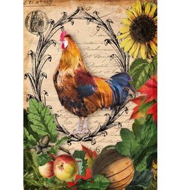 Decoupage Queen Autumn Rooster with Harvest Vegetables Rice Paper A4