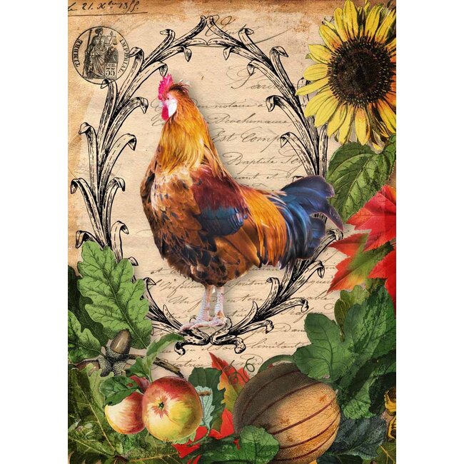 Decoupage Queen Autumn Rooster with Harvest Vegetables Rice Paper A4