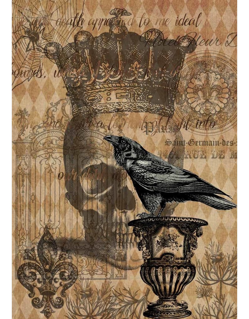Decoupage Queen Halloween Raven with Skull and Gate A4Halloween Raven with Skull and Gate A4