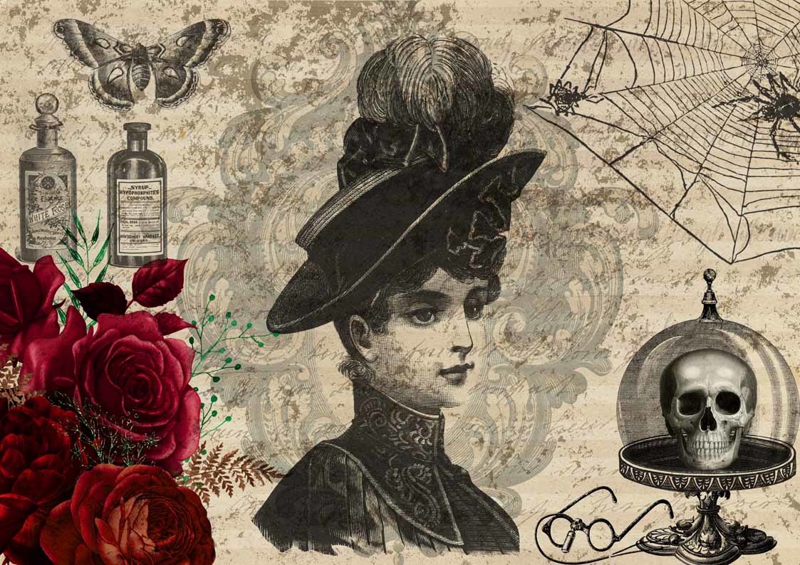 Decoupage Queen Halloween Creepy Portrait A4