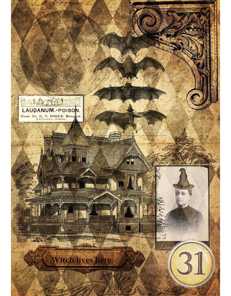 Decoupage Queen Halloween Haunted House with Witch A4Halloween Haunted House with Witch A4