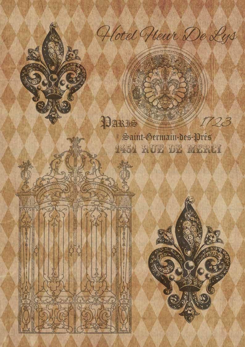 Decoupage Queen Hotel Harlequin Fleur de Lis A4