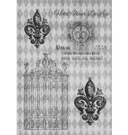 Decoupage Queen Hotel Harlequin Fleur de Lis Black and White A4