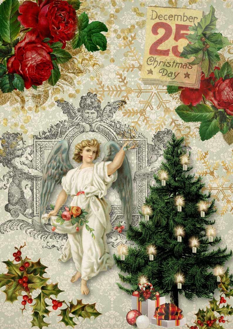 Decoupage Queen Christmas Angel with Tree A4