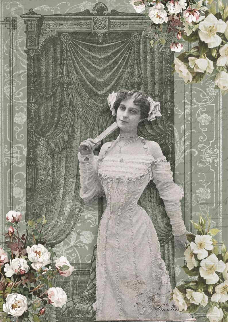 Decoupage Queen French Lady in Green Room A4