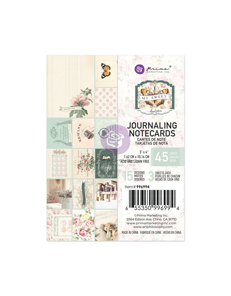 Prima Marketing My Sweet Collection 3X4 Journaling Cards - 45 sheets / paper pad
