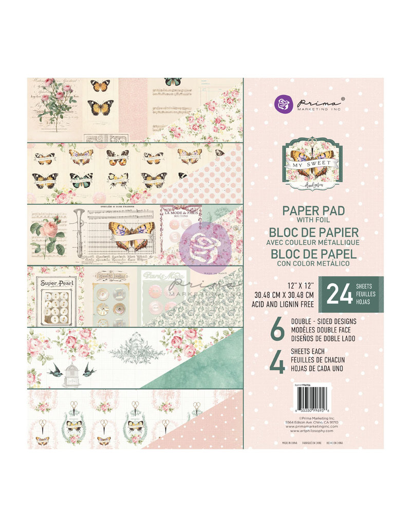 Prima Marketing My Sweet Collection 12x12 Paper Pad - 24 sheets w/ foil details / paper pad