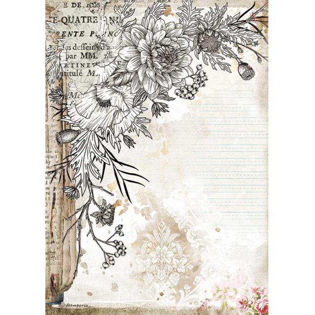 Stamperia A4 Rice paper packed - Romantic Journal stylized flower