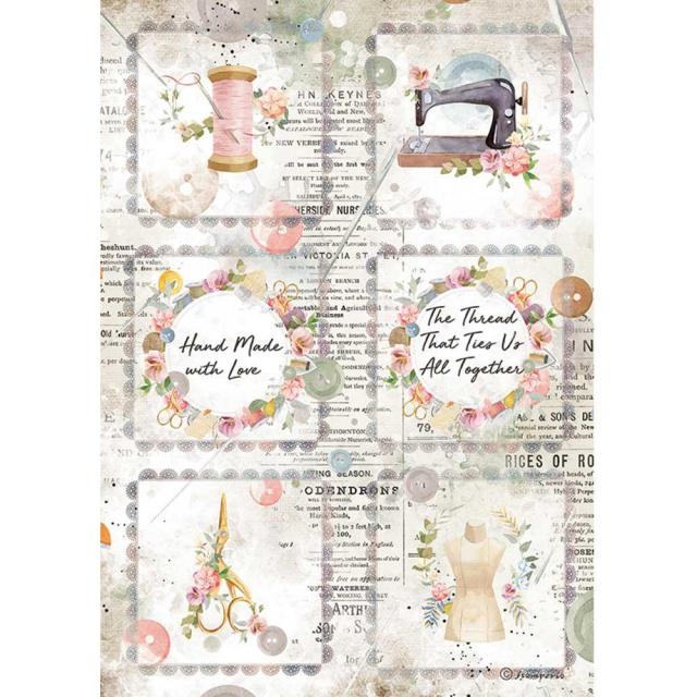 Stamperia A4 Rice paper packed - Romantic Threads mini cards