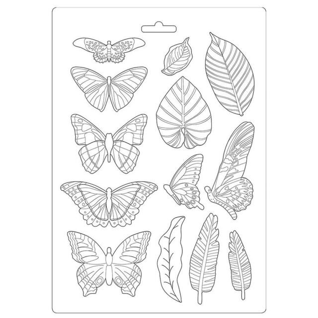 Stamperia Soft Mould A4 - Amazonia leaves and butterflies