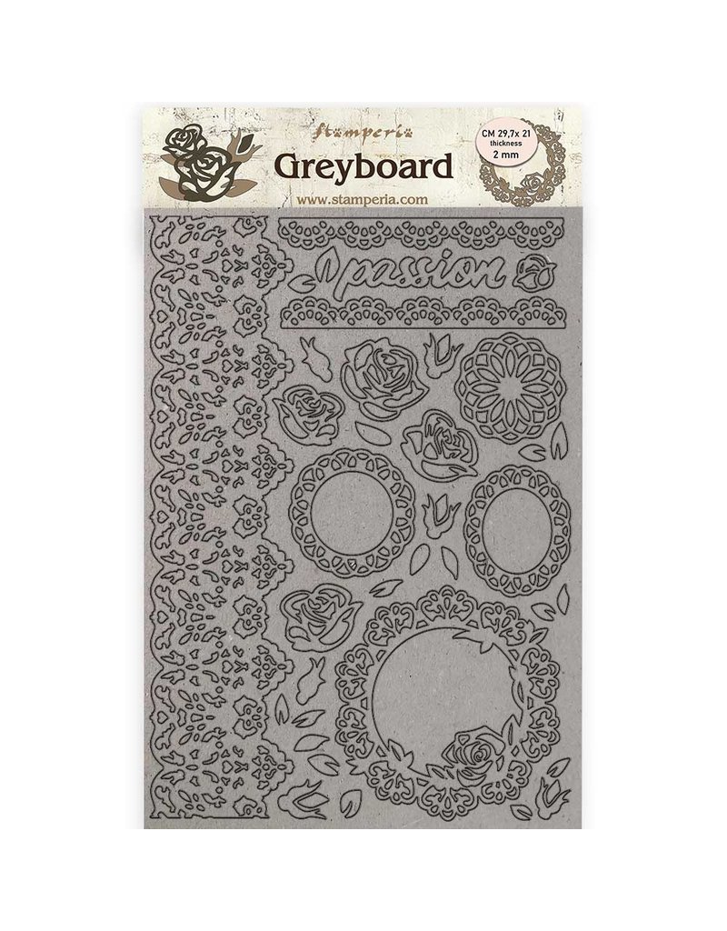 Stamperia A4 Greyboard /2 mm - Passion lace and roses