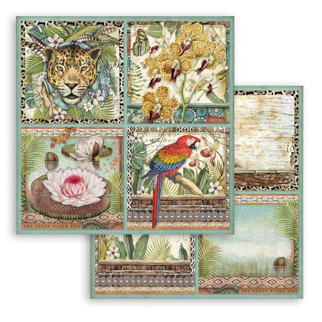 Stamperia Scrapbooking paper double face - Amazonia square tags