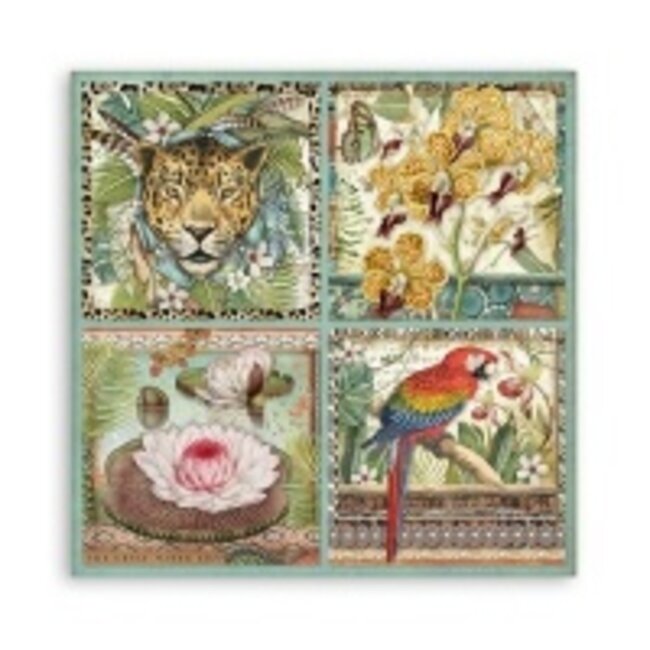 Stamperia Dubbelzijdig Scrapbook Papier - Amazonia square tags