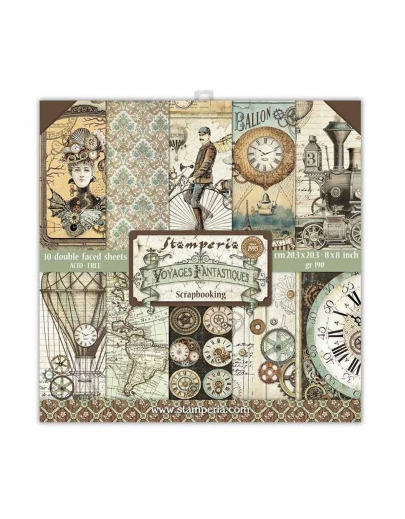 Stamperia Scrapbooking Mini Pad 10 sheets - 20.3X20.3 (8"X8") - Voyages Fantastiques