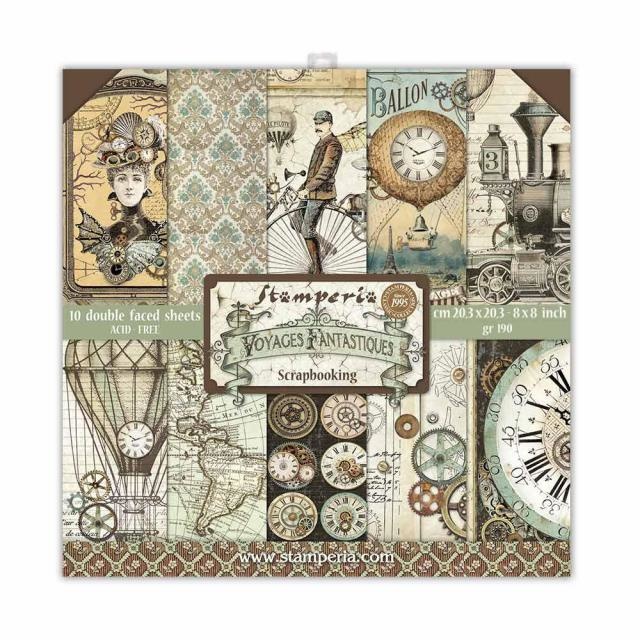 Stamperia Scrapbooking Mini Pad 10 sheets - 20.3X20.3 (8"X8") - Voyages Fantastiques