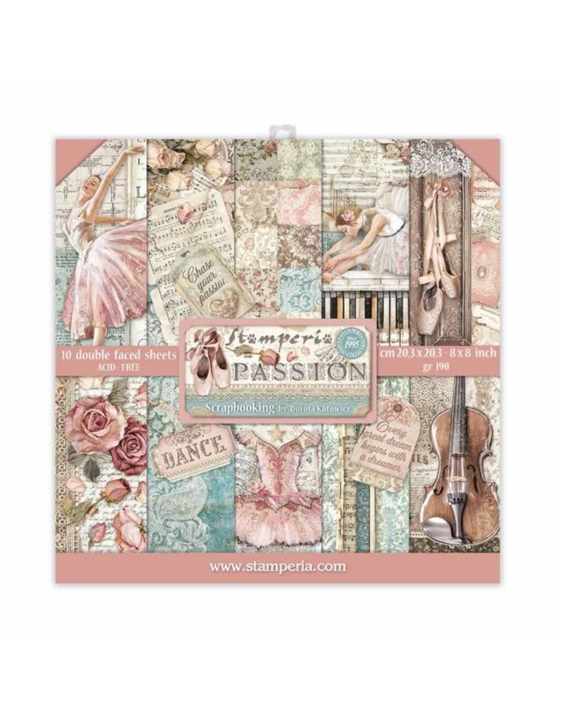 Stamperia Scrapbooking Mini Pad 10 sheets - 20.3X20.3 (8"X8") - Passion