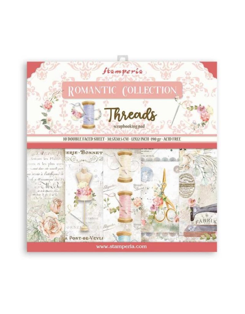 Stamperia Scrapbooking Pad 10 sheets - 30.5x30.5 (12"x12") - Romantic Threads