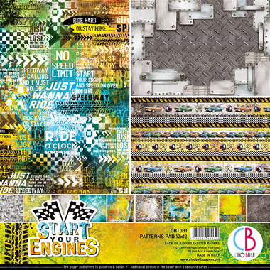 Ciao Bella Start your Engines Patterns Pad 12"x12" 8/Pkg