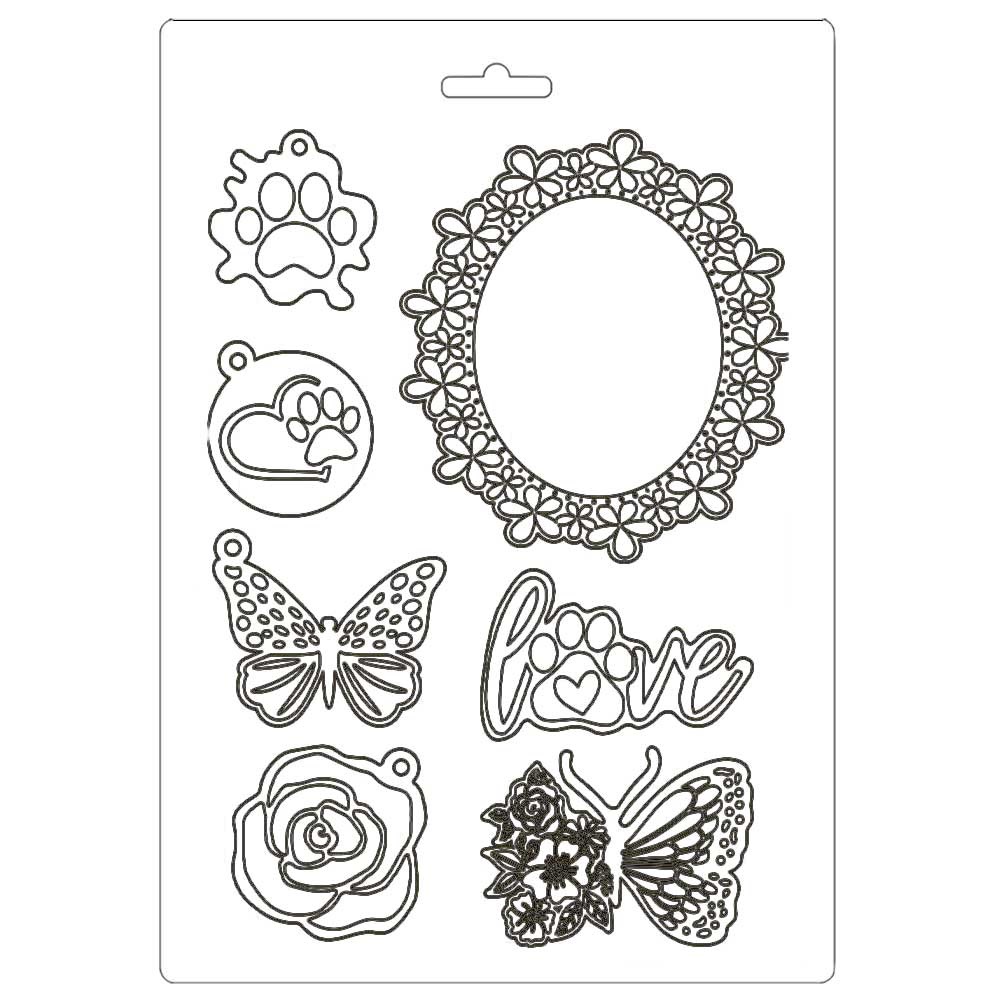 Stamperia Soft Mould A5 - Circle of Love frame and butterfly