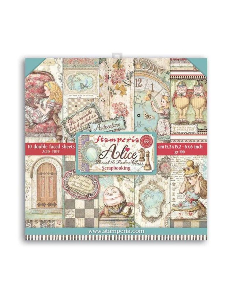 Stamperia Extra small Pad 10 sheets - 15.24x15.24 (6"x6") Double Face Alice through the looking glass