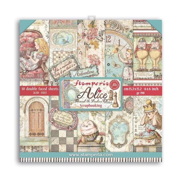Stamperia Extra small Pad 10 sheets - 15.24x15.24 (6"x6") Double Face Alice through the looking glass
