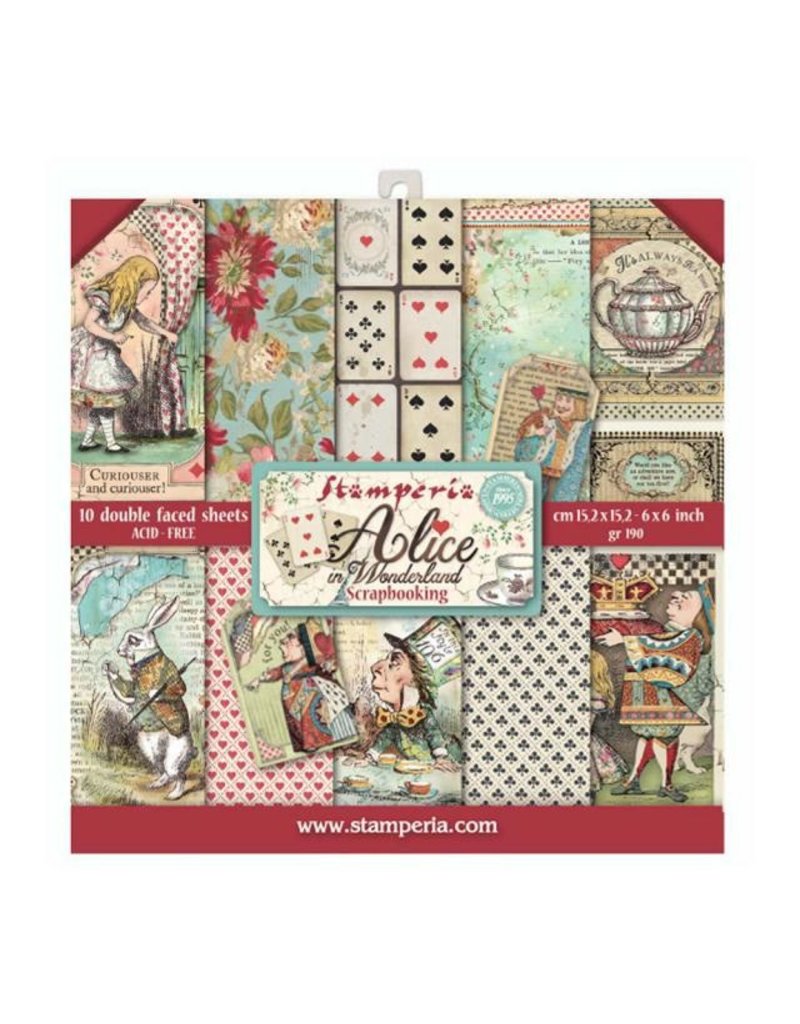 Stamperia Extra small Pad 10 sheets - 15.24x15.24 (6"x6") Double Face Alice in Wonderland