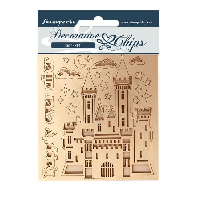 Stamperia Decorative chips 14x14 Sleeping Beauty castle