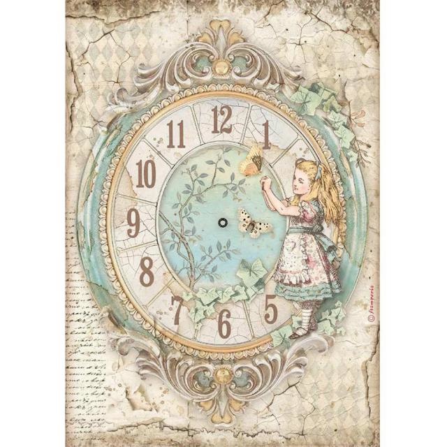 Stamperia A4 Rice paper packed - Alice clock