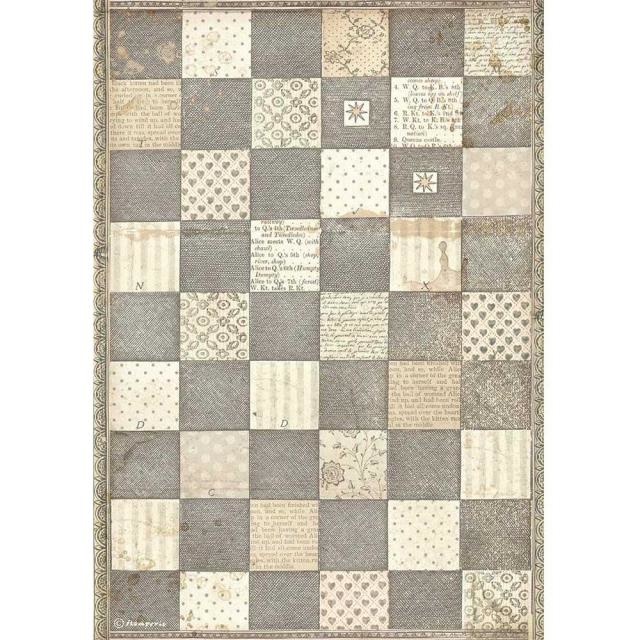 Stamperia A4 Rice paper packed - Alice chessboard