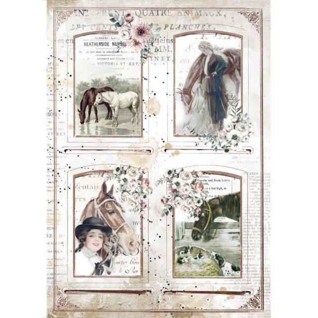 Stamperia A4 Rice paper packed Romantic Horses 4 frames